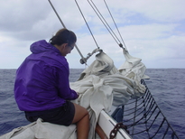 Laura Wong-Rose on the bow of Spike Africa